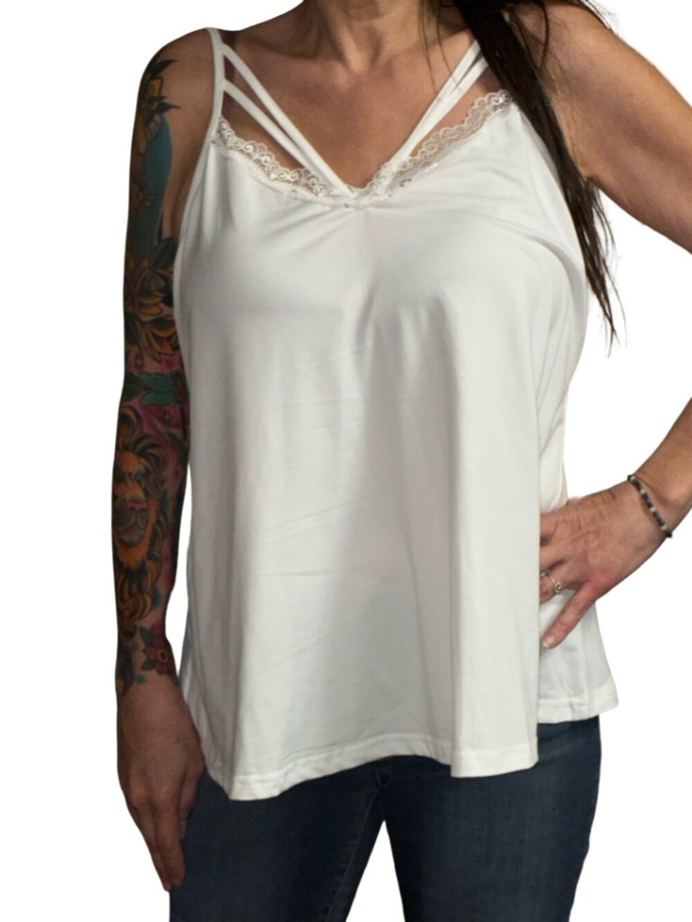 Sz.1X*SHEIN*NWOT*Strappy Lacy White Tank Top